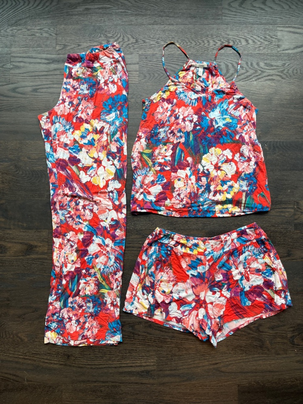 Soma Red Floral 3-Piece Bundle Pajama Set - Tank, Pants & Shorts